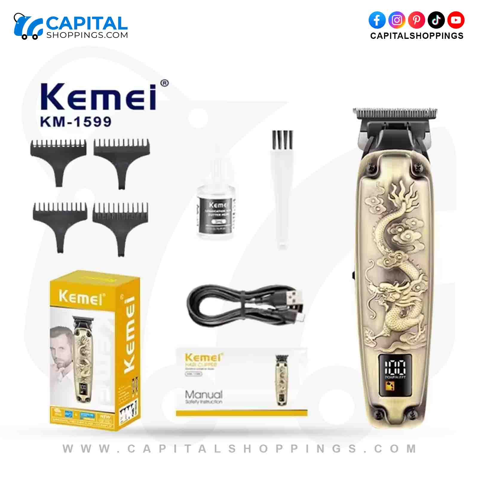 Km 1599 Kemei KM1599 electric shaver LCD body hair trimmer professional grooming device with cutting adapters