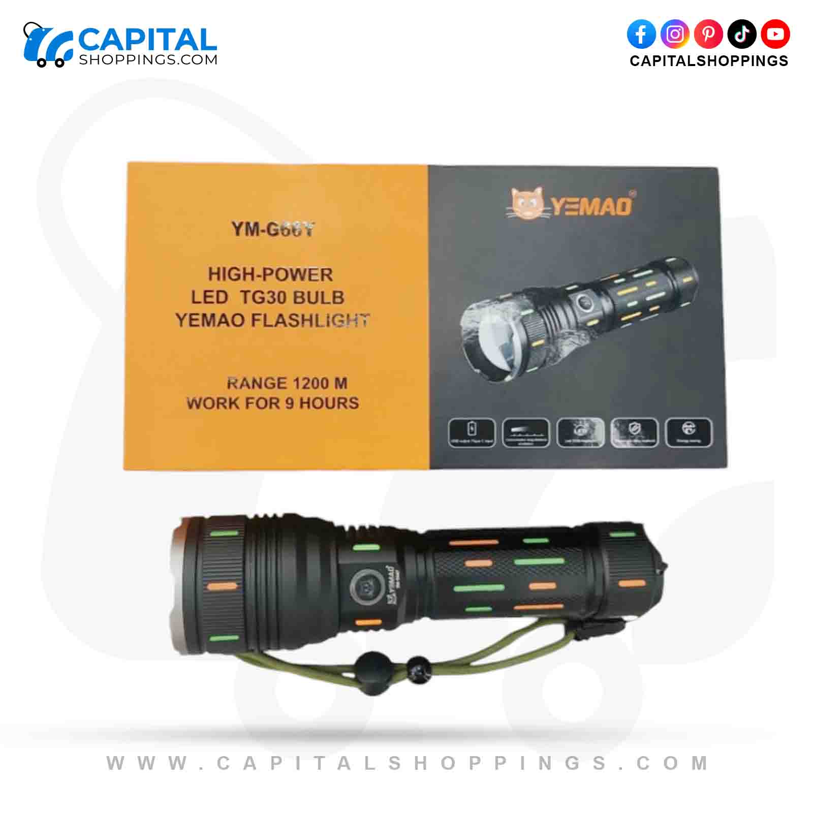 light 23 rechargeable handheld LED torch super bright flashlight YM-G66Y portable emergency light